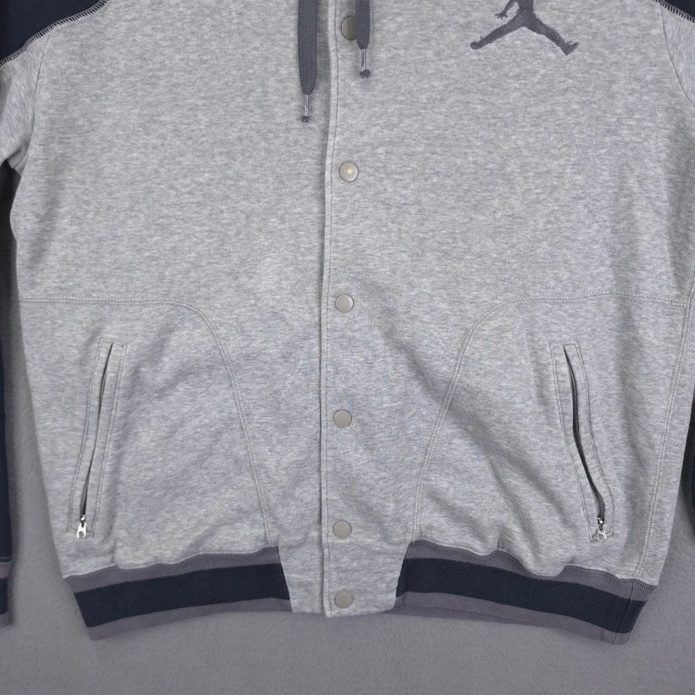 Jordan Hoodie Mens Large Gray Black Varsity Snap Fleece Jumpman Sweatshirt